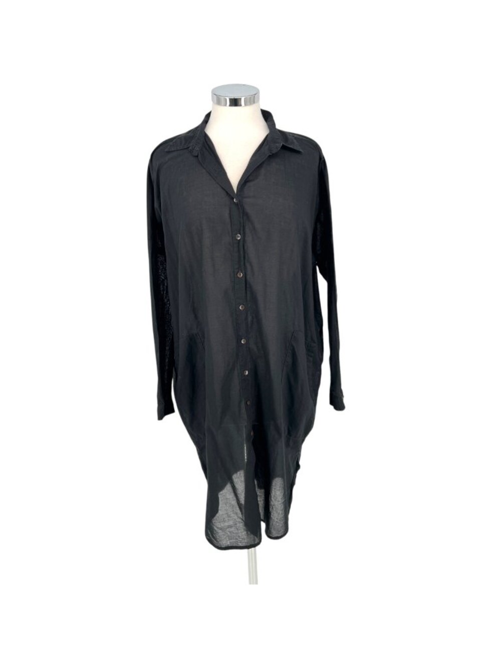 Acacia Honolulu Black Sheer Tissue Cotton Button-up Shirt Dress Sz XS Resortwear